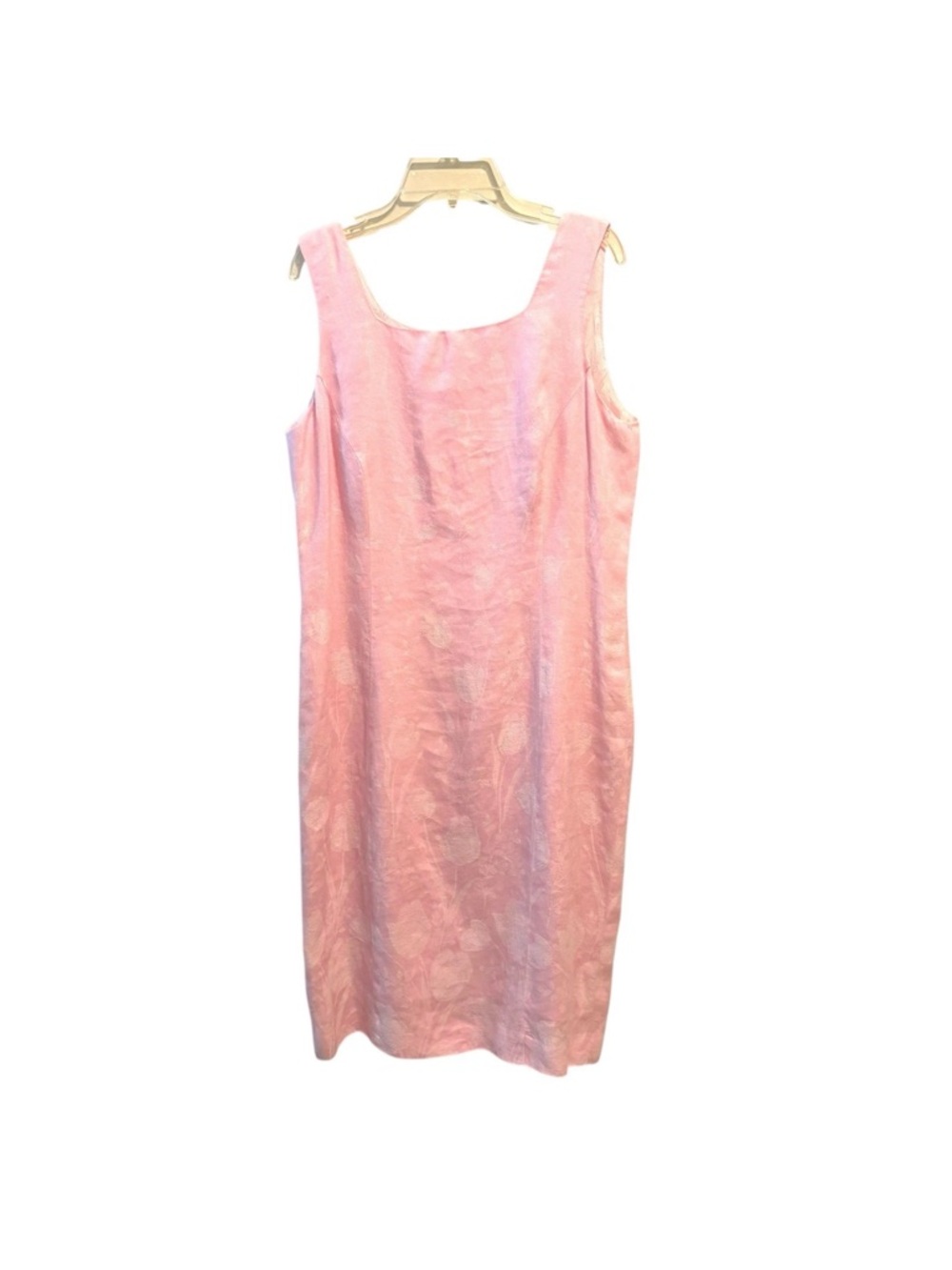 Jaeger 100% Linen Floral Sheath Dress 10 Pastel Pink Romantic Feminine Old Money